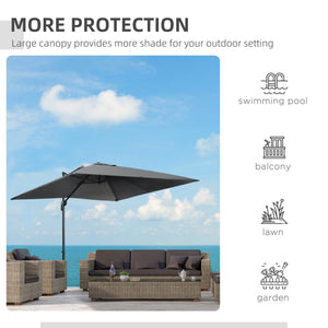 9ft Cantilever Patio Umbrella, Square Overhanging Umbrella with Cross Base, Crank Handle, Tilt – view 6