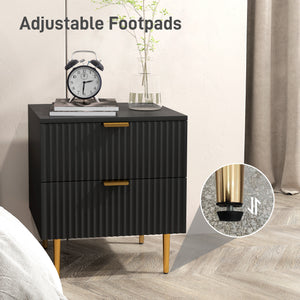 Bedside Table, Modern Nightstand with 2 Drawers, Side End Table with Metal Legs for Living Room, Bedroom, Black