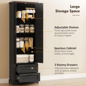 71" Tall Kitchen Pantry Cabinet, Farmhouse Kitchen Storage Cabinet with 2 Drawer and Adjustable Shelves – view 3
