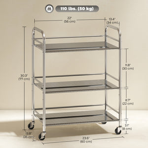 3 Tier Stainless Steel Rolling Cart with Adjustable Shelf, Utility Cart on Wheels with Handles for Kitchen – view 2