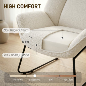 Accent Chair, Sherpa Fleece Armchair with Wide Backrest and Metal Legs, White