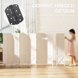 4.7' 3 Panel Wooden Room Divider with Pegboard Display, Folding Privacy Screen for Home Office, Natural – view 40