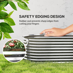 5 x 2.5 x 2 ft Galvanized Raised Garden Bed, Easy DIY Oval Planter Box with Safety Edging and Gloves, Silver
