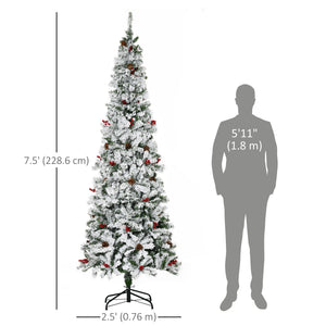 6 Foot Pencil Snow Flocked Artificial Christmas Tree with 600 Pine Realistic Branches, Pine Cones – view 9