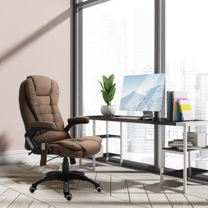 Reclining Massage Office Chair, Executive Office Chair with High Back, Swivel Wheels, Brown