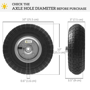 Set of 2 Pneumatic Wheels, 10" Wheelbarrow Wheels Replacement for Barn Carts, Hose Carts, Garden Carts, Black