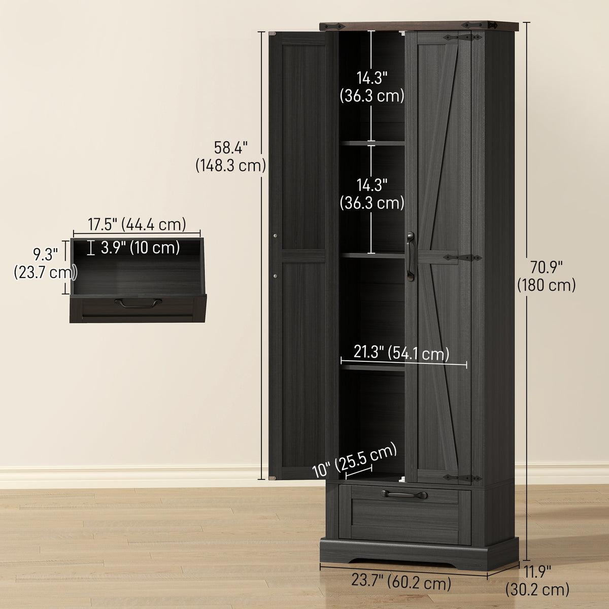 71" Pantry Cabinet, Kitchen Storage Cabinet with Adjustable Shelves, 2 Doors and Drawer for Dining Room – view 2