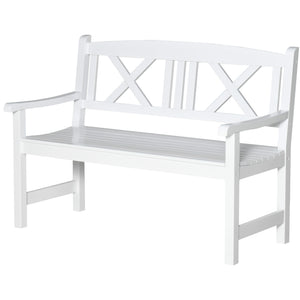 2-Seater Wooden Garden Bench, 4FT Outdoor Patio Loveseat with Unique X-Shape Back for Yard, Lawn, Porch, White