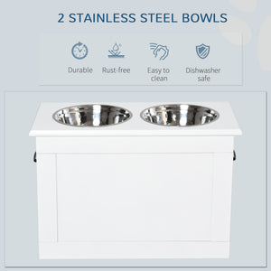 Large Elevated Pet Feeder with Storage Dog Pet Diner Function 2 Stainless Steel Dog Bowls Elevated Base for Large Dogs and Other Large Pet, White