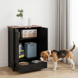 Pet Food Storage Container Dog Feeding Station w/ Adjustable Panel, Hooks, for Medium Sized Dogs, Black – view 7
