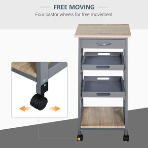 Kitchen Island Rolling Trolley Utility Serving Cart with Drawer Grey