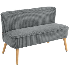 Modern 2 Seater Sofa, Upholstered Two Seater Couch with Rubber Wood Legs, Cream White – view 15