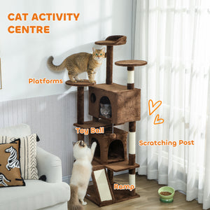 54" Cat Tree, Multi-Level Cat Tower with Scratching Posts, Cat Condos, Bed, Platforms, Ramp, Toy Ball, Beige – view 87