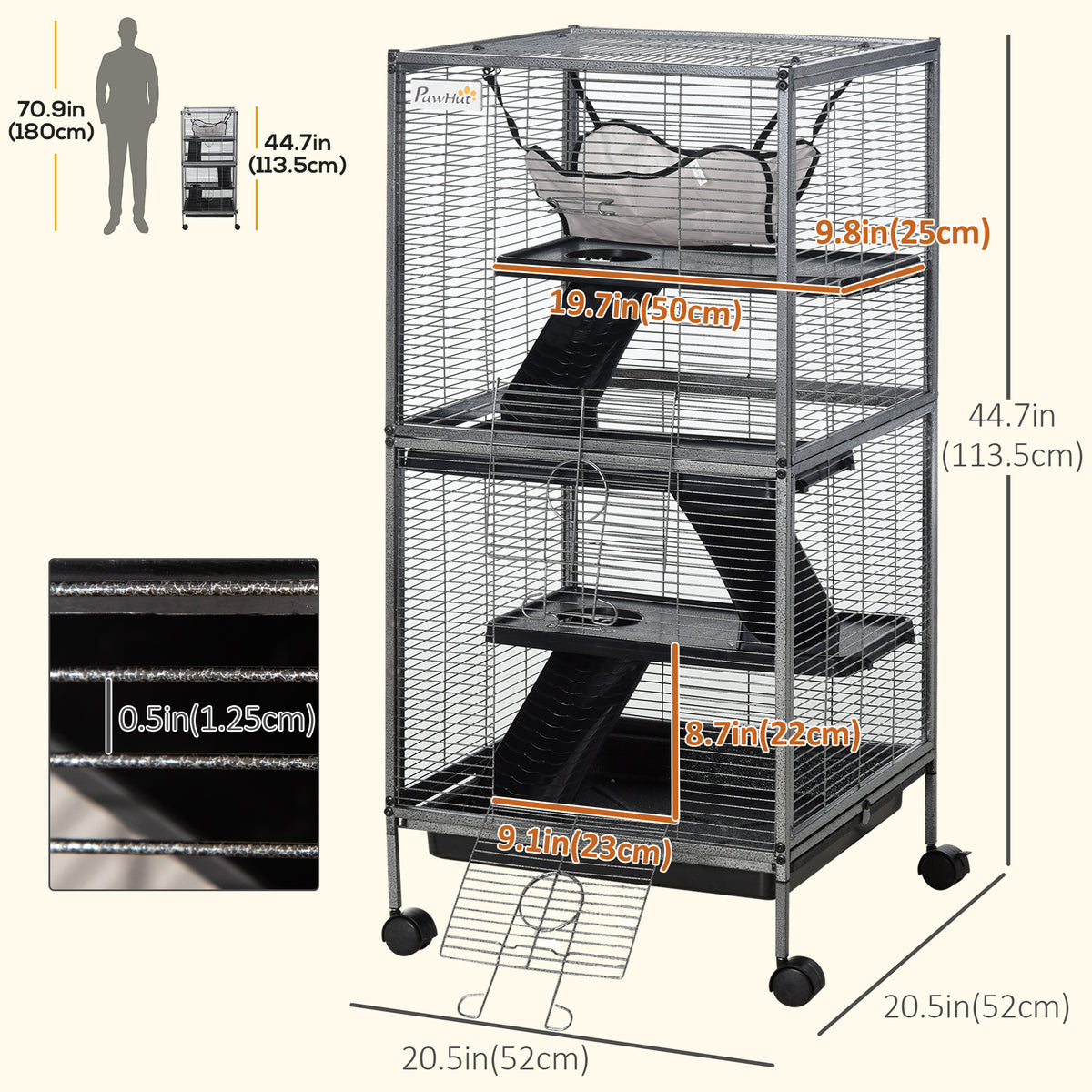 4-Tier Rolling Small Animal Cage, Deluxe Ferret Cage for Mink Chinchilla Kitten Rabbit