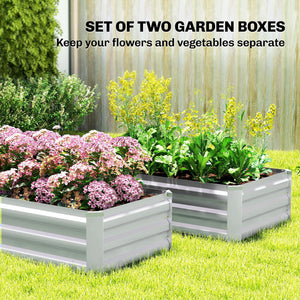 Set of 2 Galvanized Raised Beds for Garden, Outdoor Planter Box for Flowers, Herbs and Vegetables, Grey