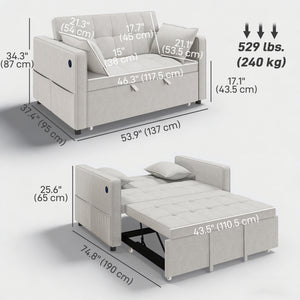 3‑in‑1 Convertible Sofa Bed, Pull Out Sleeper Sofa with USB Charging, Adjustable Backrest, Side Pockets – view 2