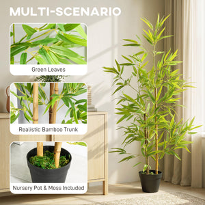 Artificial Bamboo Tree, 4ft Fake Tree with Realistic Leaf and Natural Trunk, Decorative Plant in Nursery