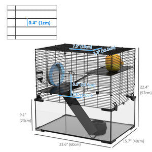 Hamster Cage, Gerbil Cage with Glass Basin for Small Hamsters, Black – view 2