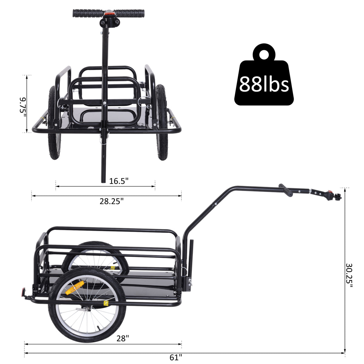 Aosom Folding Bicycle Cargo Trailer Utility Bike Cart Carrier for Garden Patio with Hitch Black