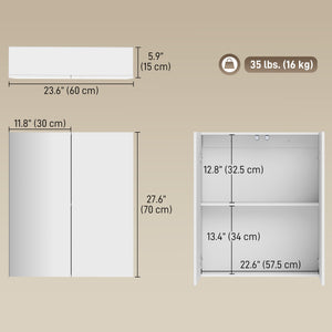 Wall Mounted Mirror Cabinet, Bathroom Medicine Cabinet with Mirror, 2 Doors, Adjustable Shelf and Soft Close Mechanism