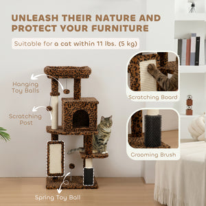 41 Inch Cat Tree with Scratching Posts, Cat Bed, Condo, Jumping Platforms, Toy Balls, Leopard Print