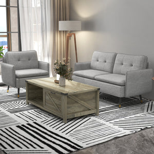 Farmhouse Coffee Table with Drawer and Storage Shelf, Rustic Center Table for Living Room, Meeting Room, Grey