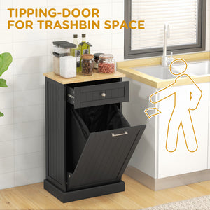 Kitchen Tilt Out Trash Bin Cabinet, Free Standing Recycling Cabinet, Trash Can Holder with Drawer, White – view 10