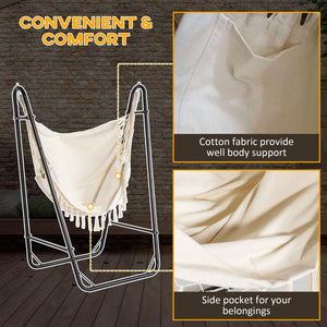 Hammock Chair with U Shape Stand, Hammock Swing Chair with A Side Pocket, Cream White