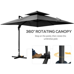 10' x 10' Cantilever Patio Umbrella, Double Top Square Offset Umbrella with 360° Rotation – view 10