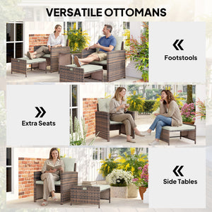 5 Piece Patio Furniture Set, Wicker Patio Chairs with Ottomans, 2-Tier Glass Coffee Table and Cushions – view 25