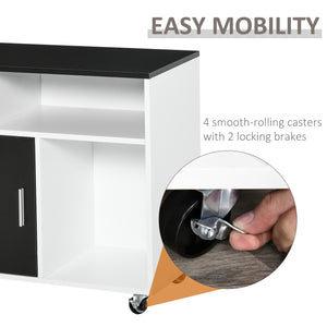 Lateral Filing Cabinet, Printer Stand Home Office Mobile File Cabinet with Wheels, Lockable Drawer, Black