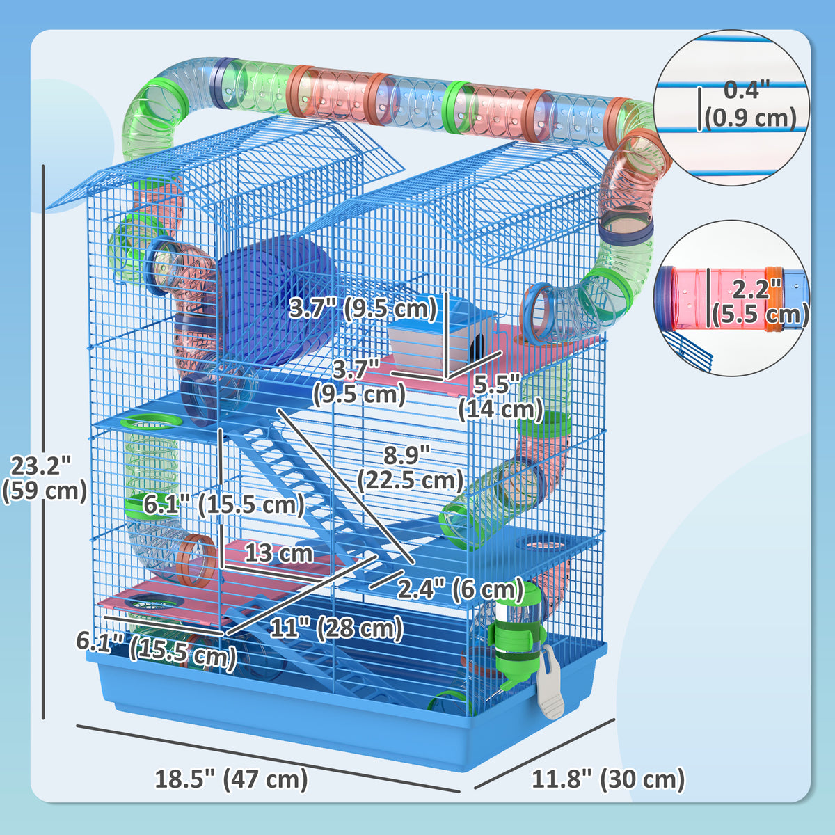 18.5" Hamster Cage, 5 Tiers Small Animal House with Tunnel Tube System, Exercise Wheel, Water Bottle, Blue – view 2
