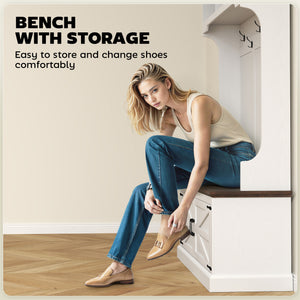 3-in-1 Hall Tree with Bench, Coat Rack with Shoe Storage, Distressed Black – view 12