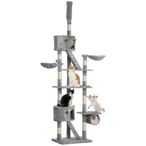 94"-102" Huge Cat Tree Ceiling High Cat Condo Scratching Post Activity Center Multi-Level Play House Light