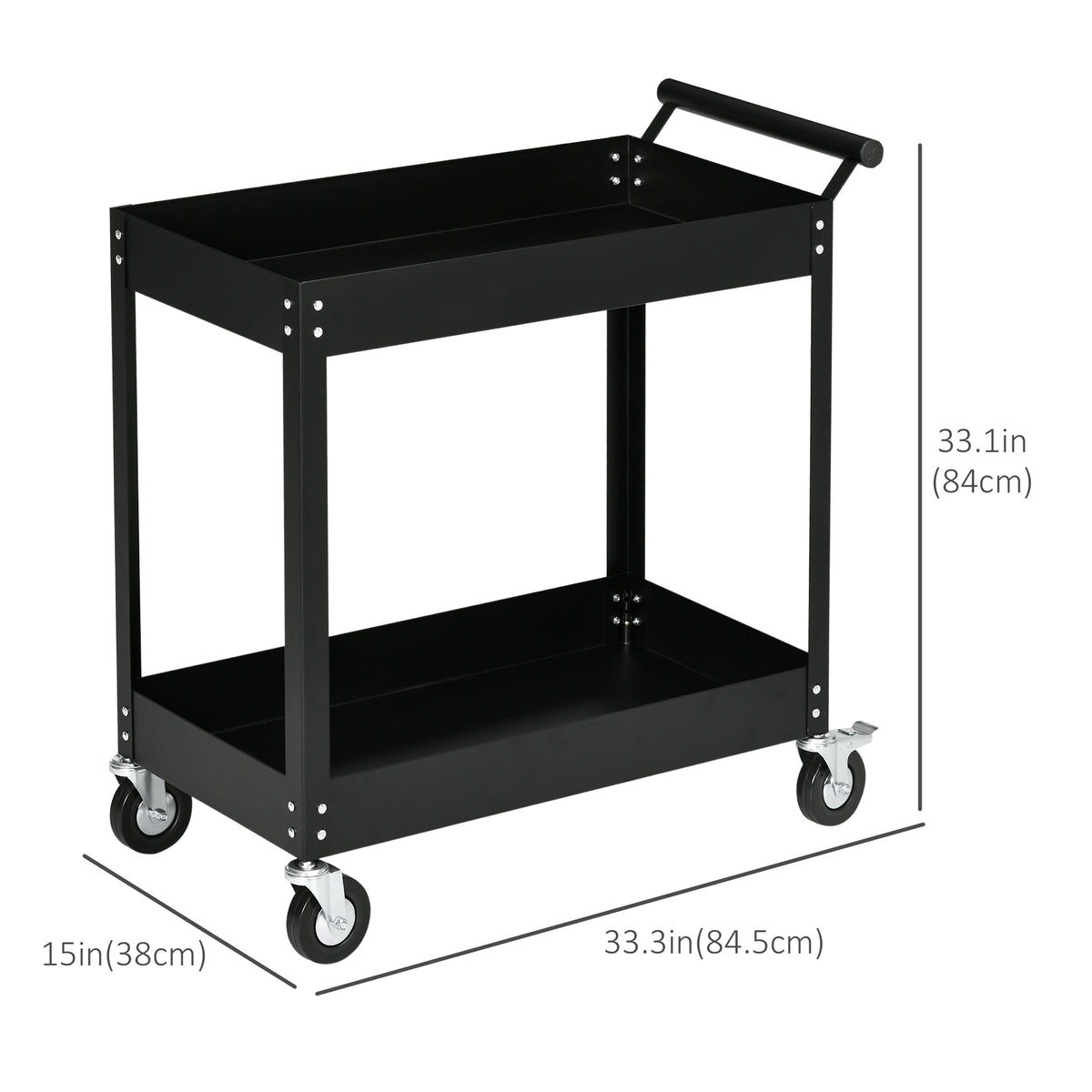 Rolling Tool Cart, 2 Tier Mobile Service Utility Cart with Wheels, Black – view 2