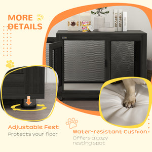 Pet Crate End Table with Water-resistant Cushion or Large Medium Dogs, Black – view 6