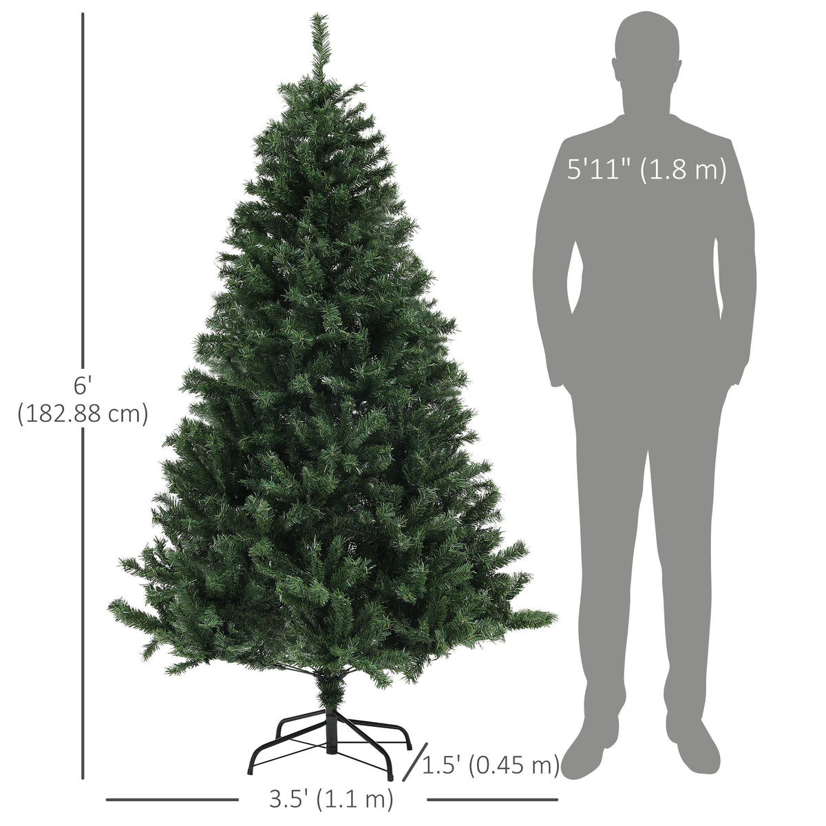 6ft Artificial Christmas Trees with Auto Open and Steel Base, Green – view 2