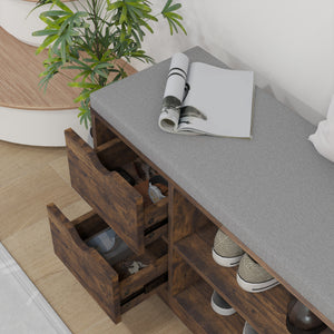Upholstered Shoe Storage Bench w/ Seat, Entrance Bench w/ Drawer Open Shelves and Pocket for Hallway, White – view 21
