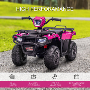 Aosom 12V Kids ATV Quad, 4 Wheeler Battery Powered Electric Vehicle with Music MP3, Headlights, High Low Speed, Treaded Tires, for Boys and Girls Ages 37-60 Months