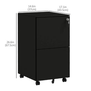 Vertical Steel Filing Cabinet on Wheels, 2-Drawer Lockable File Cabinet with Adjustable Hanging Bar for A4 – view 2