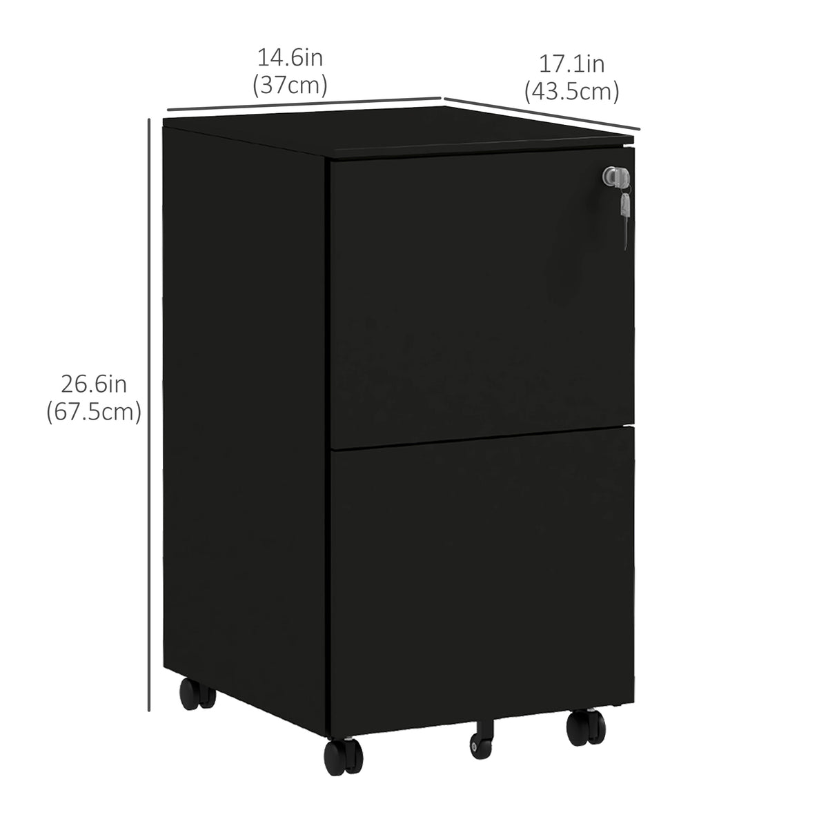 Vertical Steel Filing Cabinet on Wheels, 2-Drawer Lockable File Cabinet with Adjustable Hanging Bar for A4 – view 2