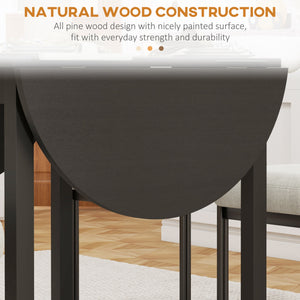 Solid Wood Kitchen Table, Drop Leaf Tables for Small Spaces, Folding Dining Table, Black – view 5
