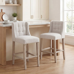 Modern Counter Bar Stools Tufted Upholstered Counter Chairs Set of 2 for Kitchen, Beige