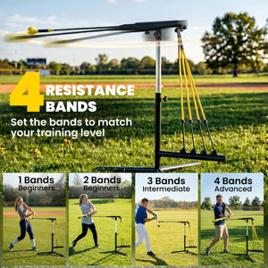 Soozier Baseball Hitting Trainer with 4 Power Bands, 32.7"-43.3" Adjustable Batting Practice Equipment with Stakes, Carry Bag