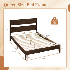 Queen Bed Frame with Headboard and Solid Wood Legs 12 Slats-Dark Walnut view 4
