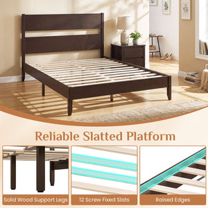Queen Bed Frame with Headboard and Solid Wood Legs 12 Slats-Dark Walnut view 7