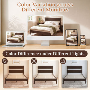 Queen Bed Frame with Headboard and Solid Wood Legs 12 Slats-Dark Walnut view 8