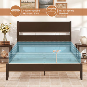 Queen Bed Frame with Headboard and Solid Wood Legs 12 Slats-Dark Walnut view 9