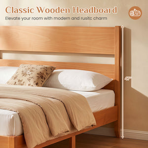 Queen Bed Frame with Headboard and Solid Wood Legs 12 Slats-Warm Brown view 6