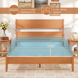 Queen Bed Frame with Headboard and Solid Wood Legs 12 Slats-Warm Brown view 9